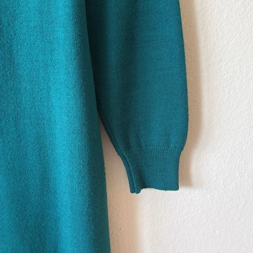 80’s Vintage Abercrombie & Fitch Emerald Green Fold Over Turtle Neck Midi Dress